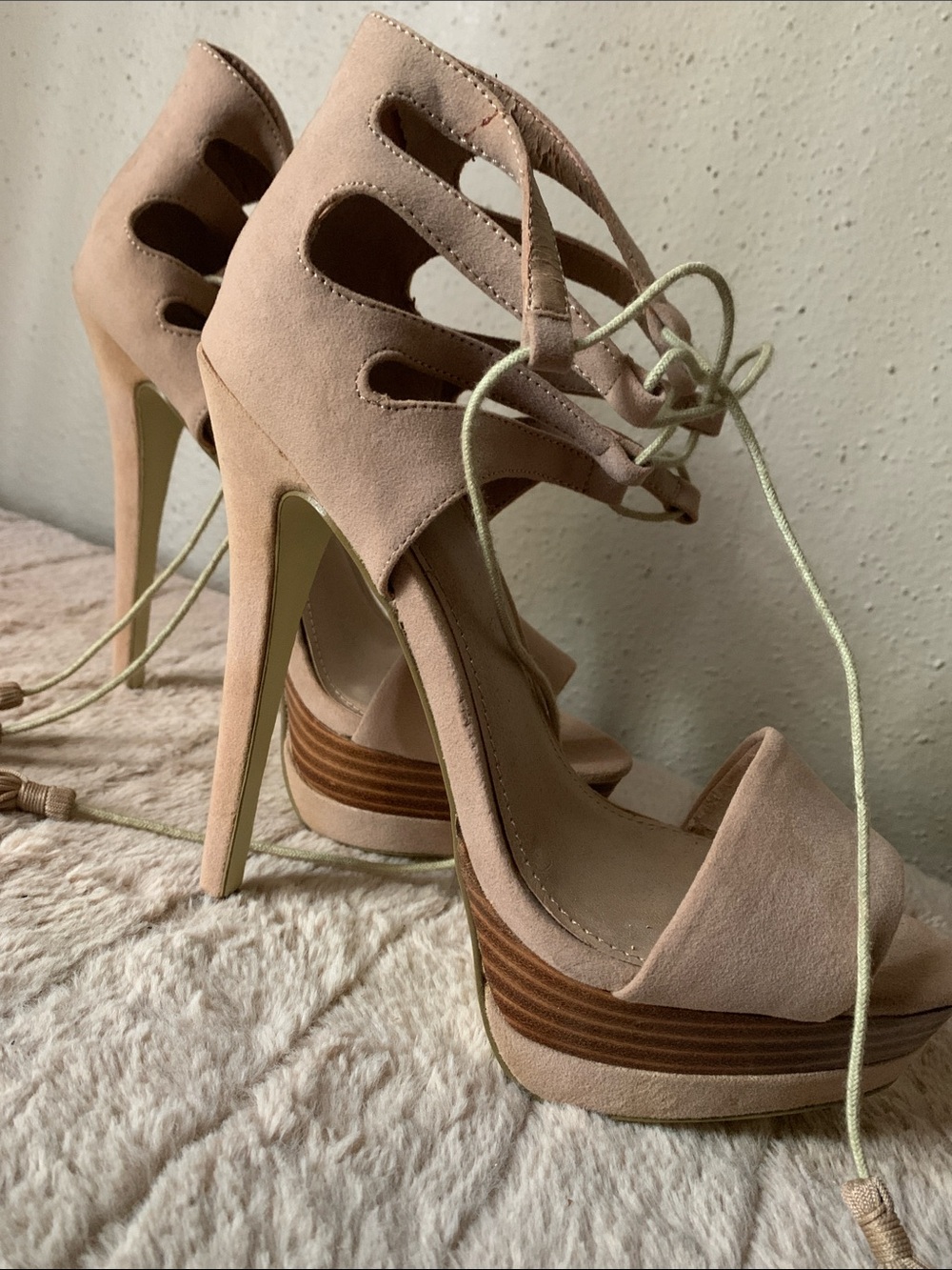 Colin Stuart Blush Suede Lace-Up Platform Heels